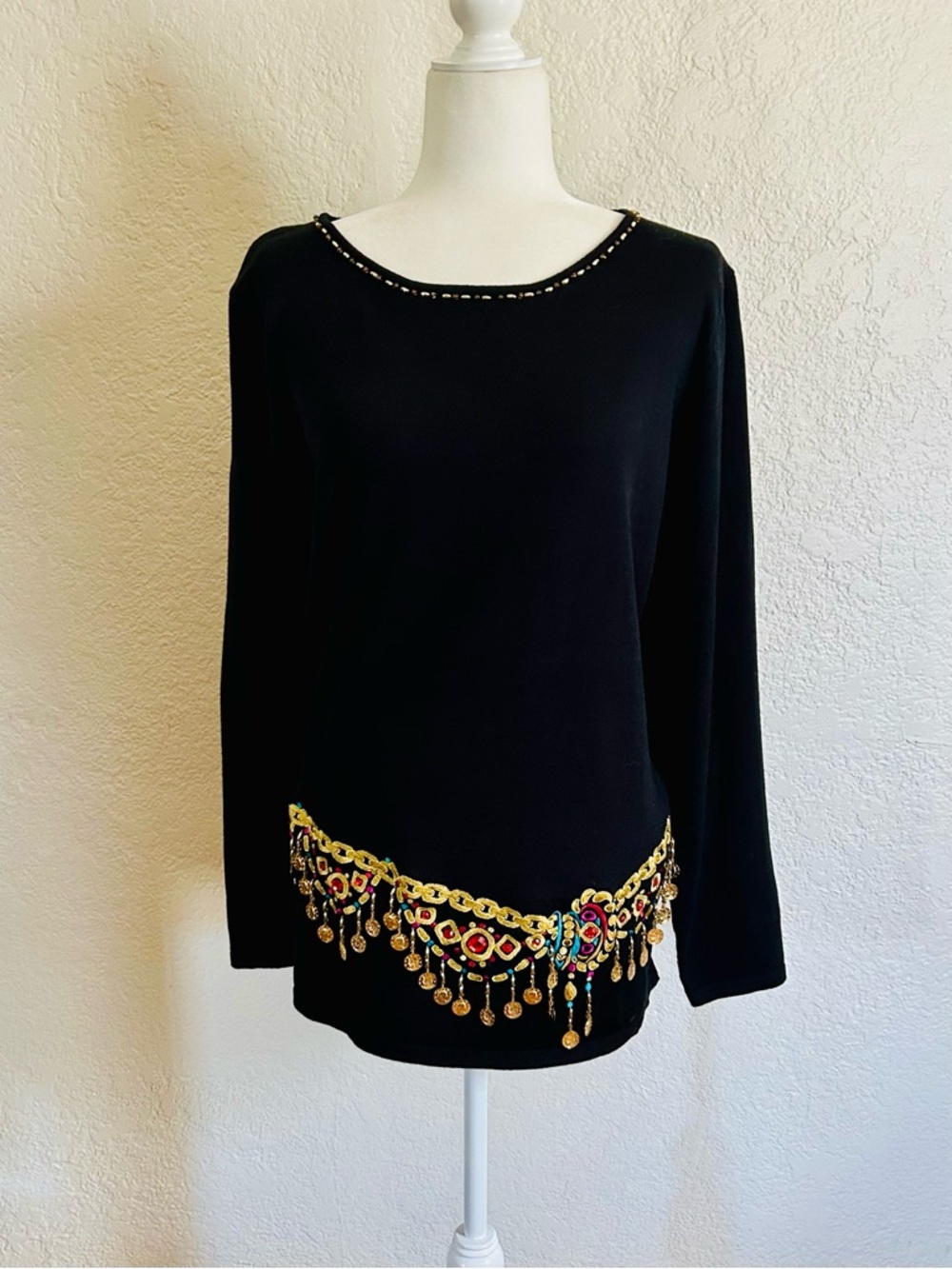 Bob Mackie sweater with Gold and gem design